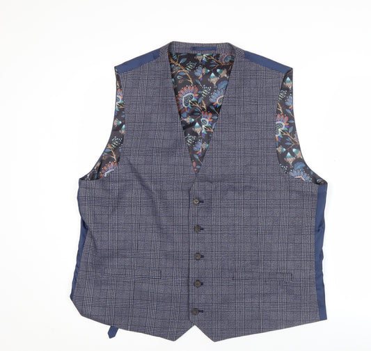 Jacamo Mens Blue Check 46R Waistcoat Formal Business Wedding