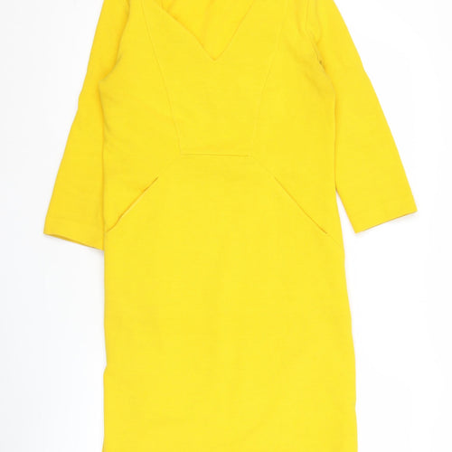 Boden Women’s Yellow Sheath Dress Size 10 V-Neck 3/4 Sleeve