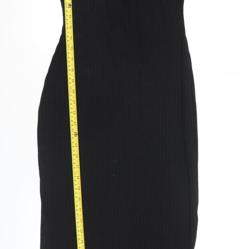 New Look Women’s Black Bodycon Midi Dress Size 6 Long Sleeve Scoop Neck