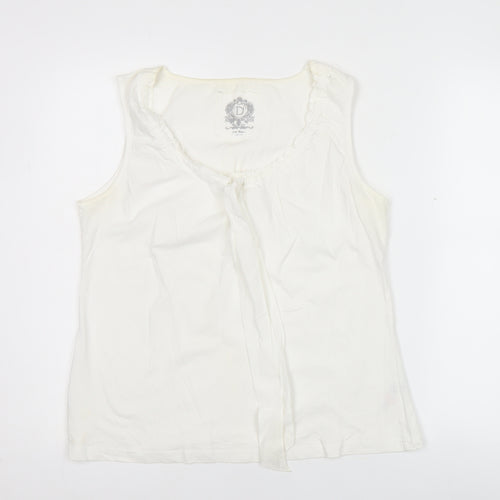 Dunnes Women’s Ivory Cotton Tank Top Scoop Neck Ruffle Trim Size 14