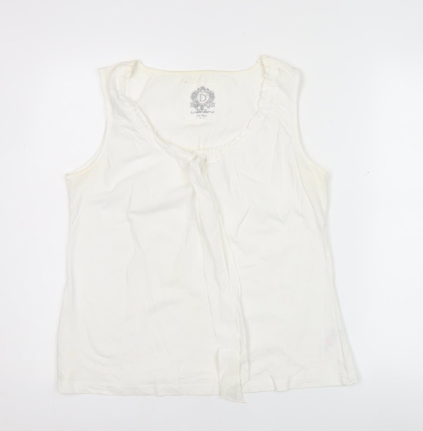 Dunnes Women’s Ivory Cotton Tank Top Scoop Neck Ruffle Trim Size 14
