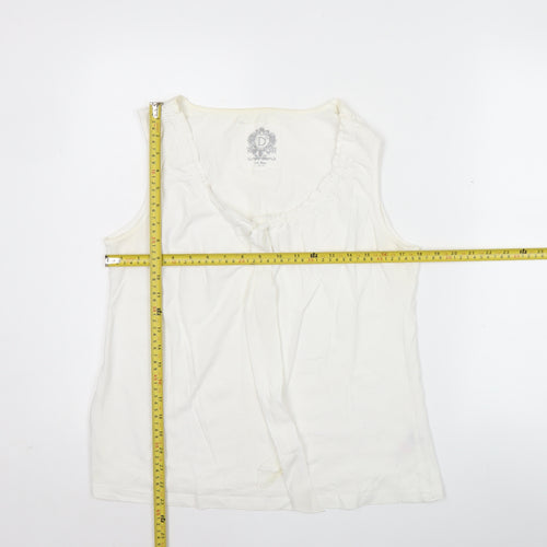 Dunnes Women’s Ivory Cotton Tank Top Scoop Neck Ruffle Trim Size 14