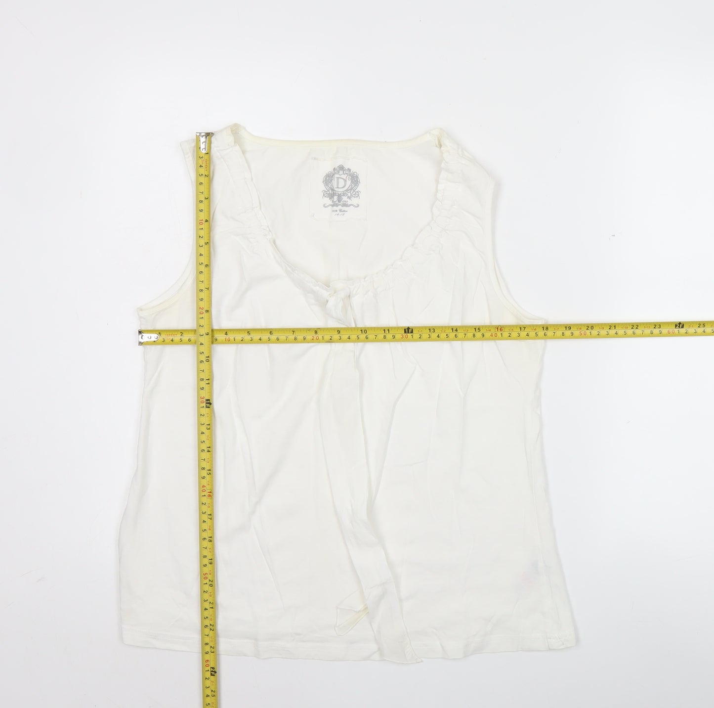 Dunnes Women’s Ivory Cotton Tank Top Scoop Neck Ruffle Trim Size 14