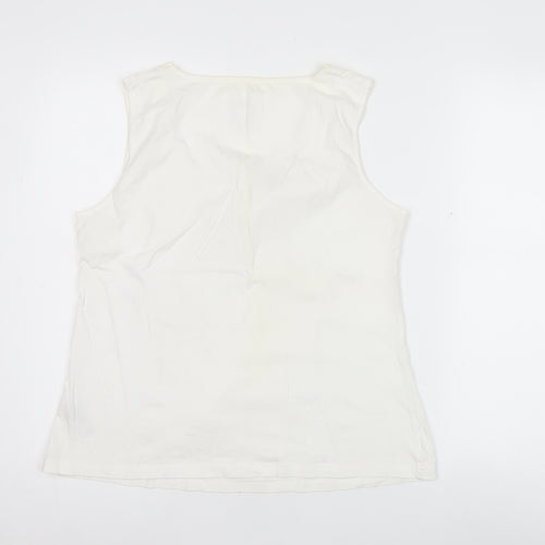 Dunnes Women’s Ivory Cotton Tank Top Scoop Neck Ruffle Trim Size 14