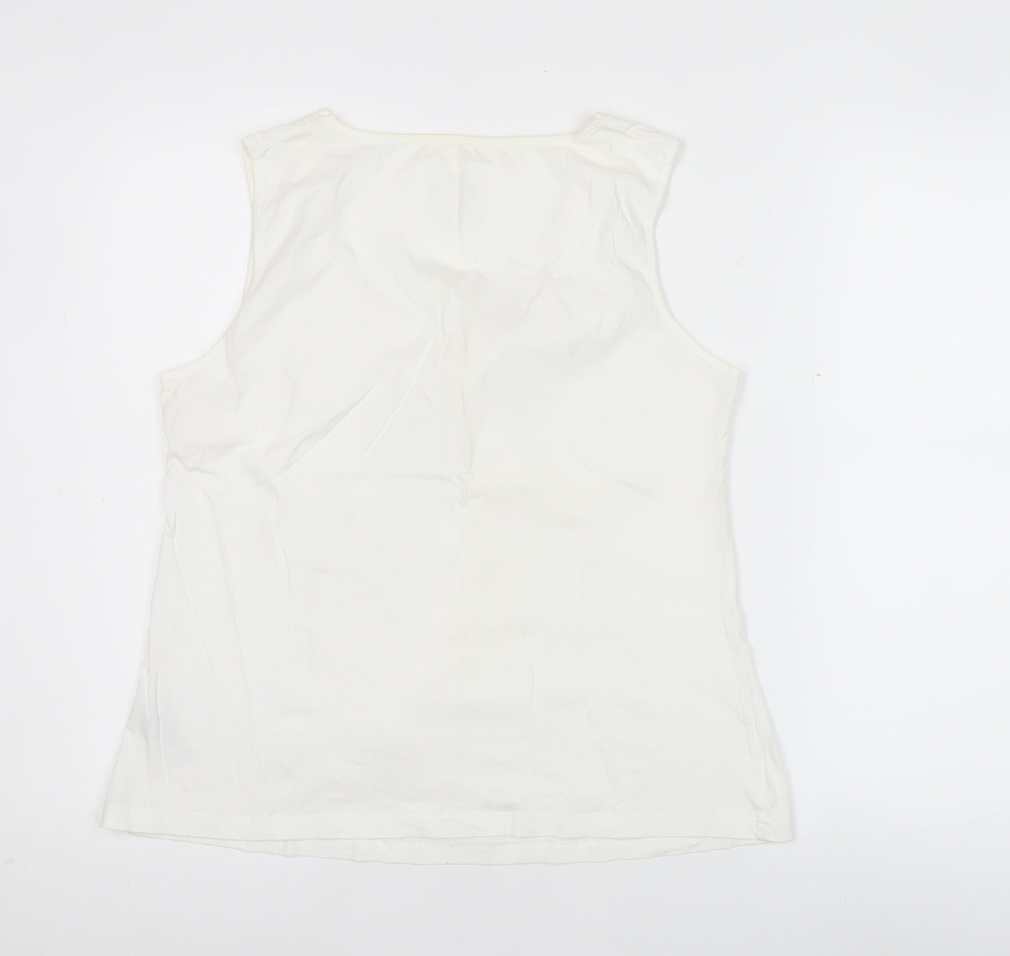 Dunnes Women’s Ivory Cotton Tank Top Scoop Neck Ruffle Trim Size 14
