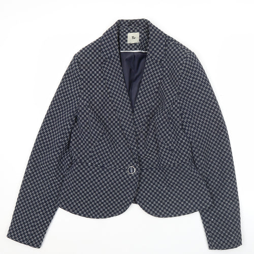 Tu Women’s Blue Size 12 Geometric Blazer Jacket Workwear