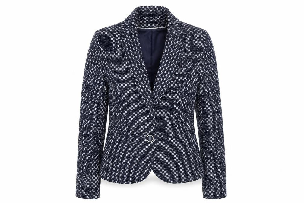 Front view of Tu Women’s Blue, size UK 12, Geometric Blazer Jacket Workwear