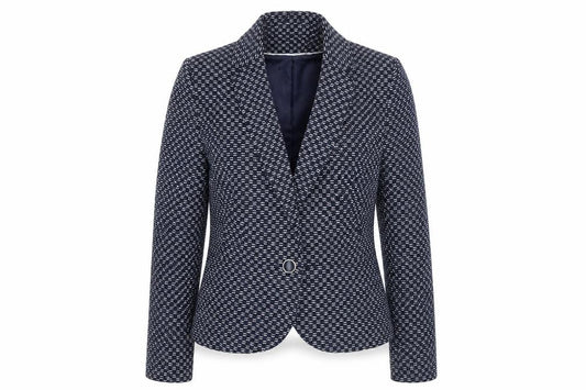 Front view of Tu Women’s Blue, size UK 12, Geometric Blazer Jacket Workwear