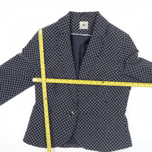 Tu Women’s Blue Size 12 Geometric Blazer Jacket Workwear