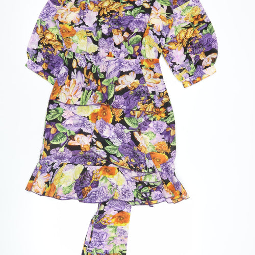 PrettyLittleThing Women’s Multicoloured Floral Wrap Mini Dress UK 6