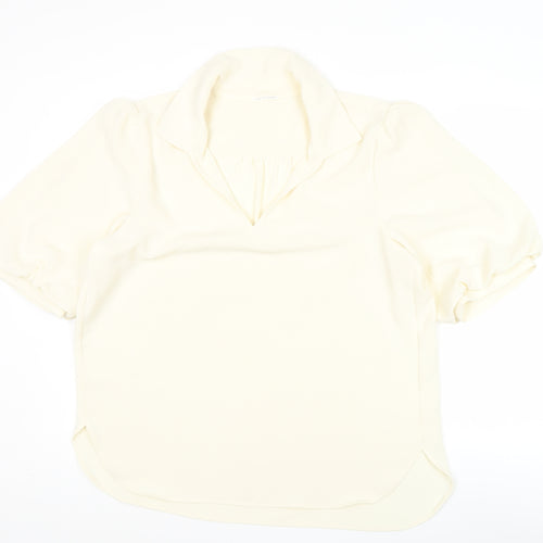Yaya Women Ivory Blouse Size 14 Puff Sleeve Collared Top