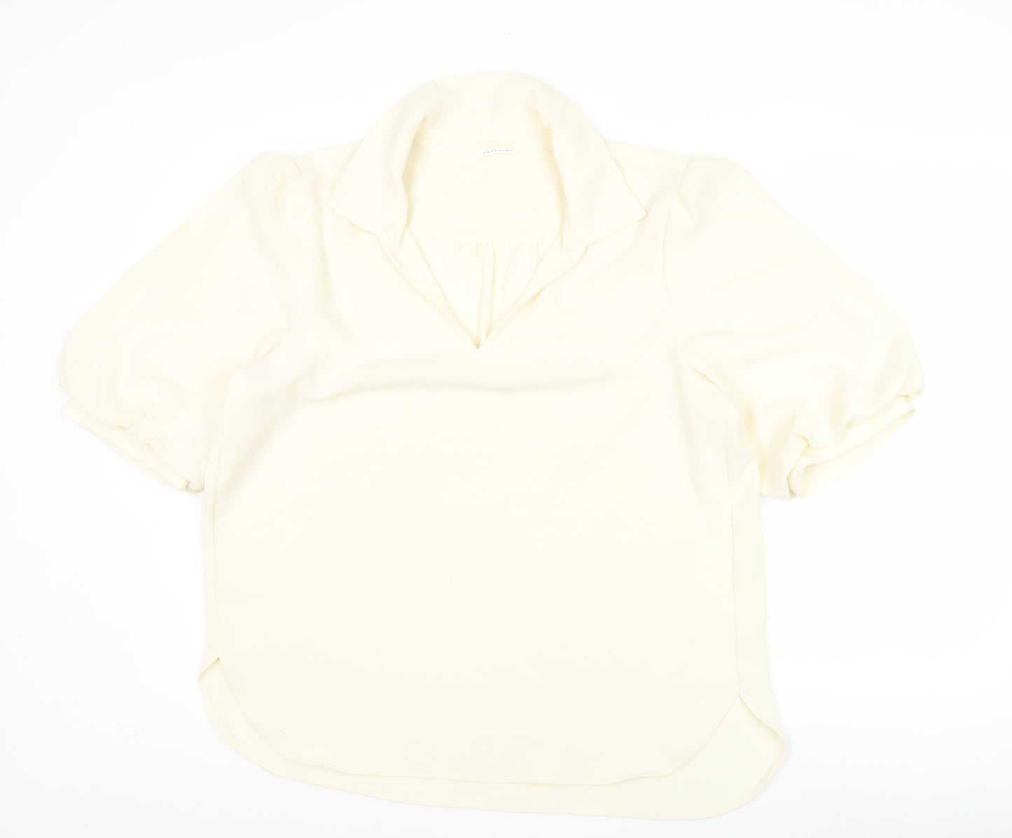 Yaya Women Ivory Blouse Size 14 Puff Sleeve Collared Top