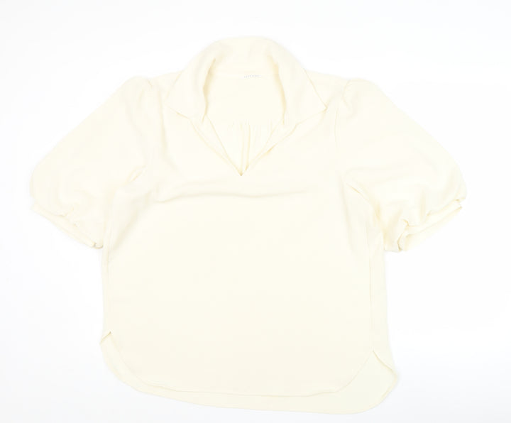 Yaya Women Ivory Blouse Size 14 Puff Sleeve Collared Top