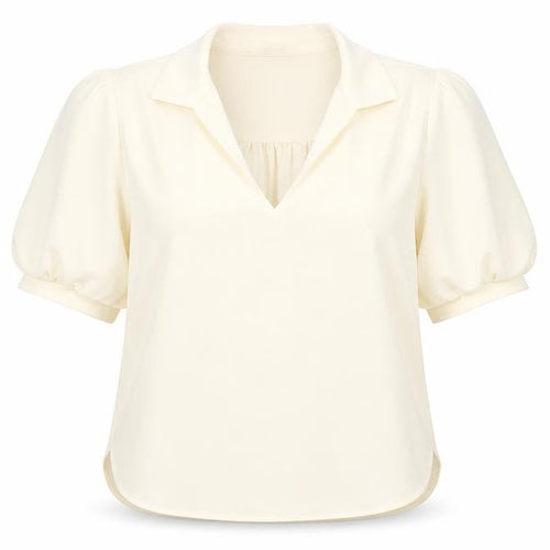 Yaya Women Ivory Blouse Size 14 Puff Sleeve Collared Top