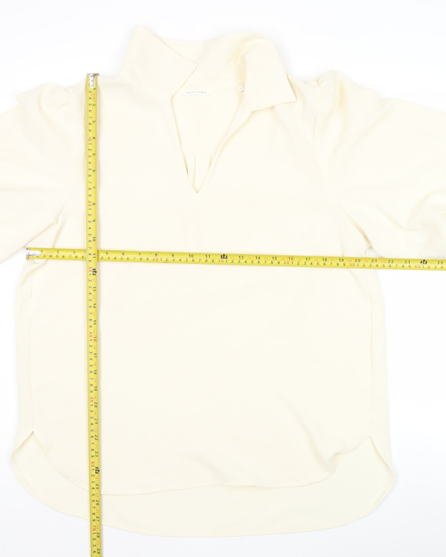 Yaya Women Ivory Blouse Size 14 Puff Sleeve Collared Top
