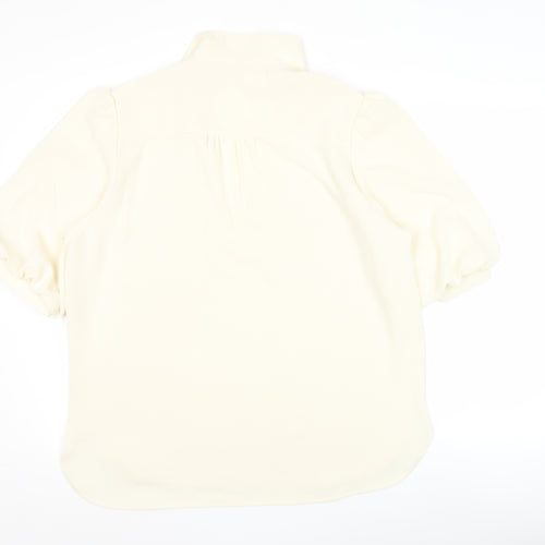 Yaya Women Ivory Blouse Size 14 Puff Sleeve Collared Top