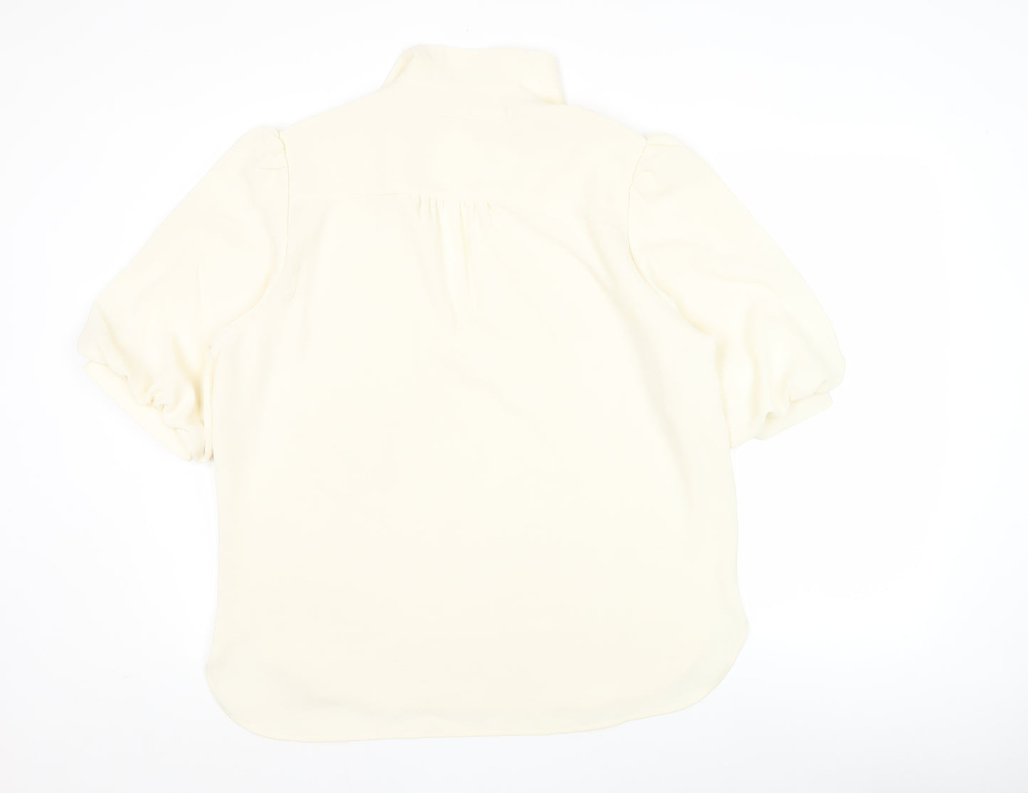 Yaya Women Ivory Blouse Size 14 Puff Sleeve Collared Top