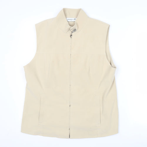 Jumper Womens Beige Waistcoat Size 12 Sleeveless Zip Jacket