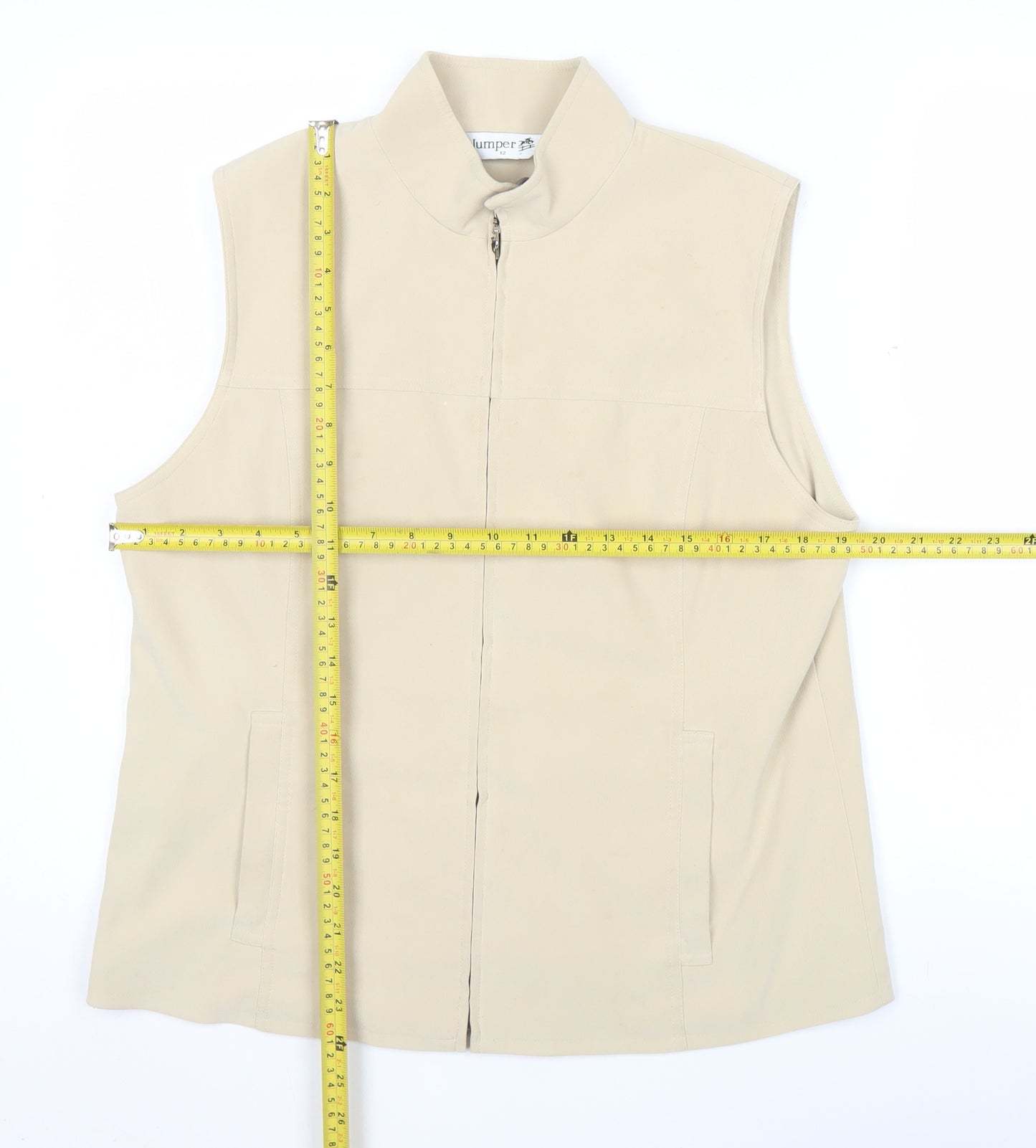 Jumper Womens Beige Waistcoat Size 12 Sleeveless Zip Jacket