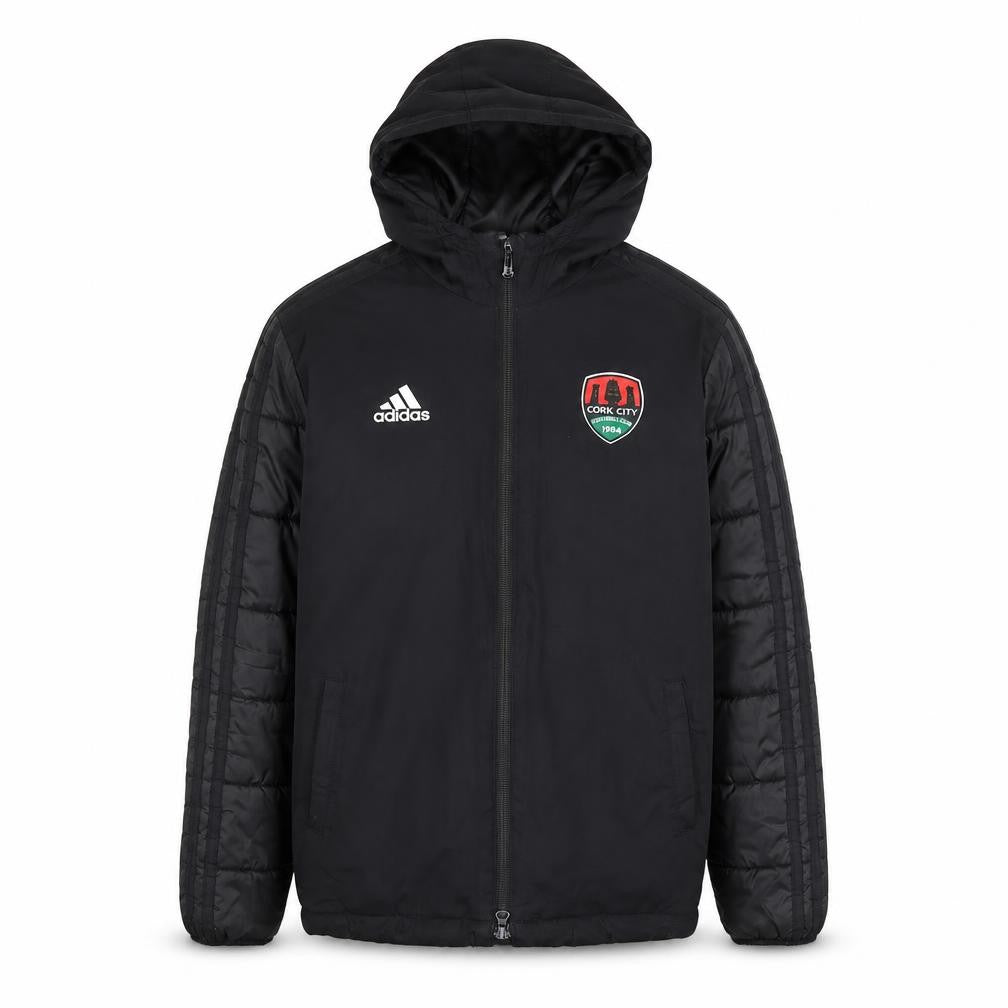 Adidas Boys Black 9-10Y Hooded Puffer Jacket Cork City FC Zip Coat