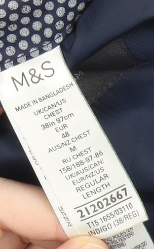 Marks and Spencer Men's Blue 38 Chest Regular Fit Suit Jacket