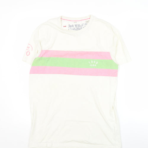 Jack Wills Men’s White Colourblock T-Shirt Size S Retro College Style