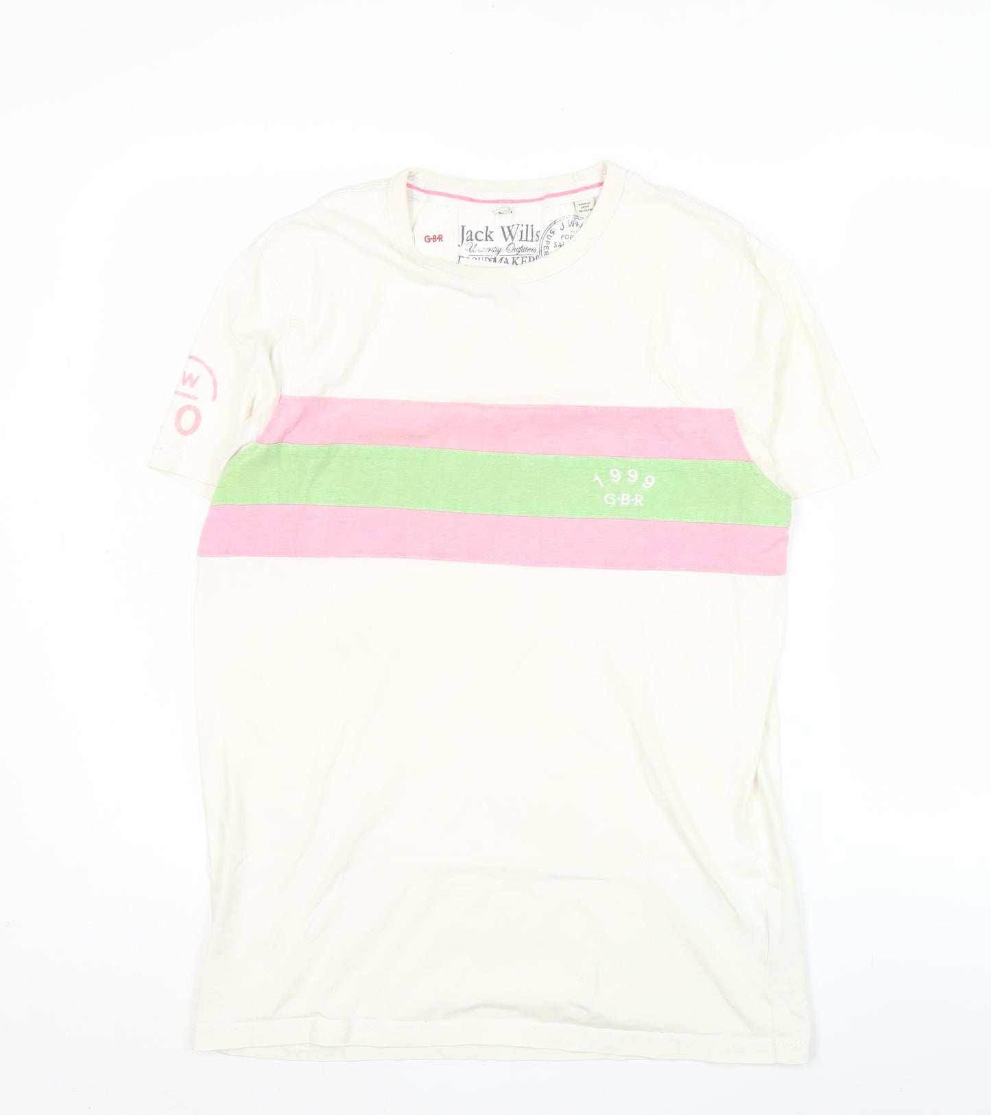 Jack Wills Men’s White Colourblock T-Shirt Size S Retro College Style
