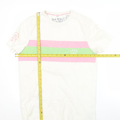 Jack Wills Men’s White Colourblock T-Shirt Size S Retro College Style