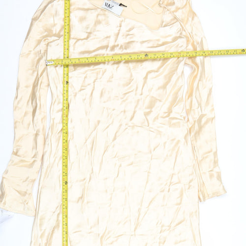 Zara Women Beige Midi Slip Dress Long Sleeve Viscose Stretch L