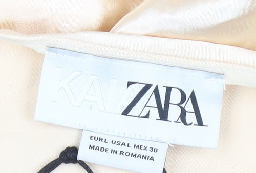 Zara Women Beige Midi Slip Dress Long Sleeve Viscose Stretch L