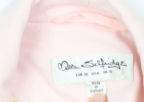 Miss Selfridge Womens Pink Blazer Size 10 Regular Fit Workwear Jacket