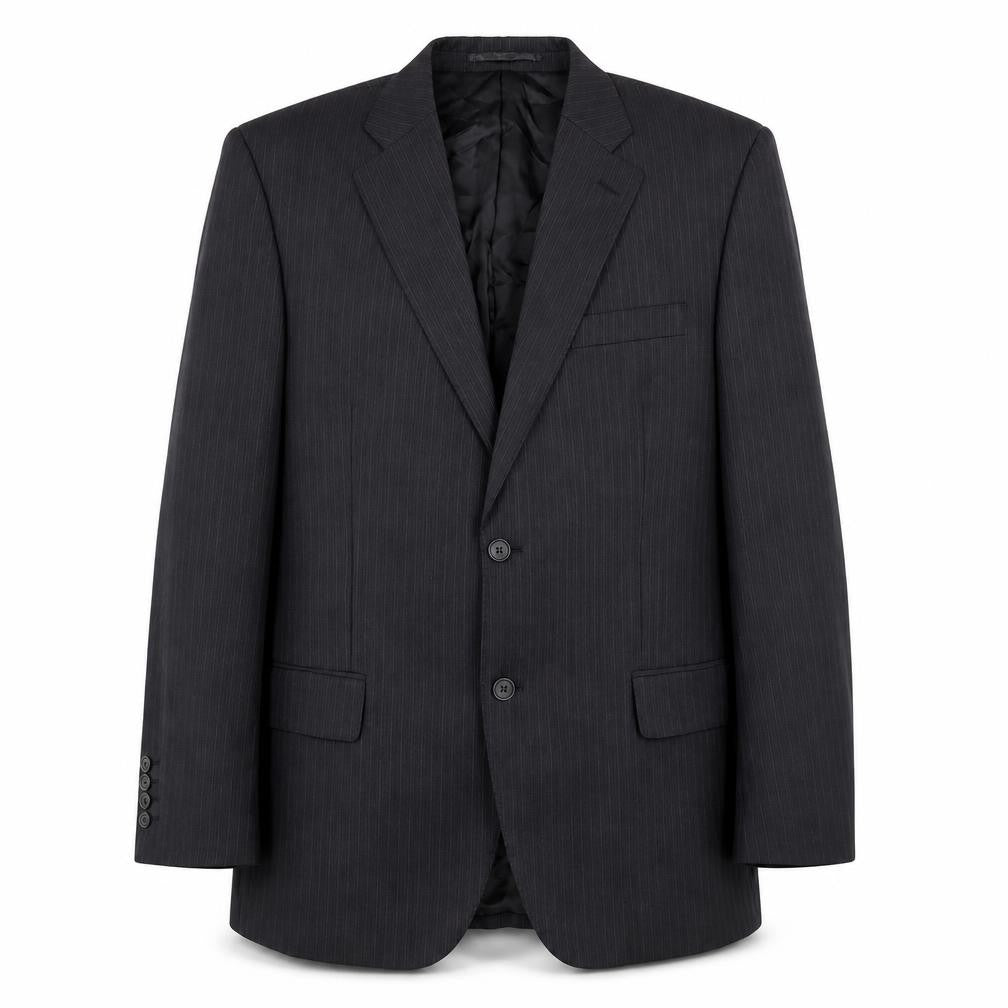 Front view of Lanificio Cerruti Men's Black Pinstripe Wool Blazer 42S Jacket