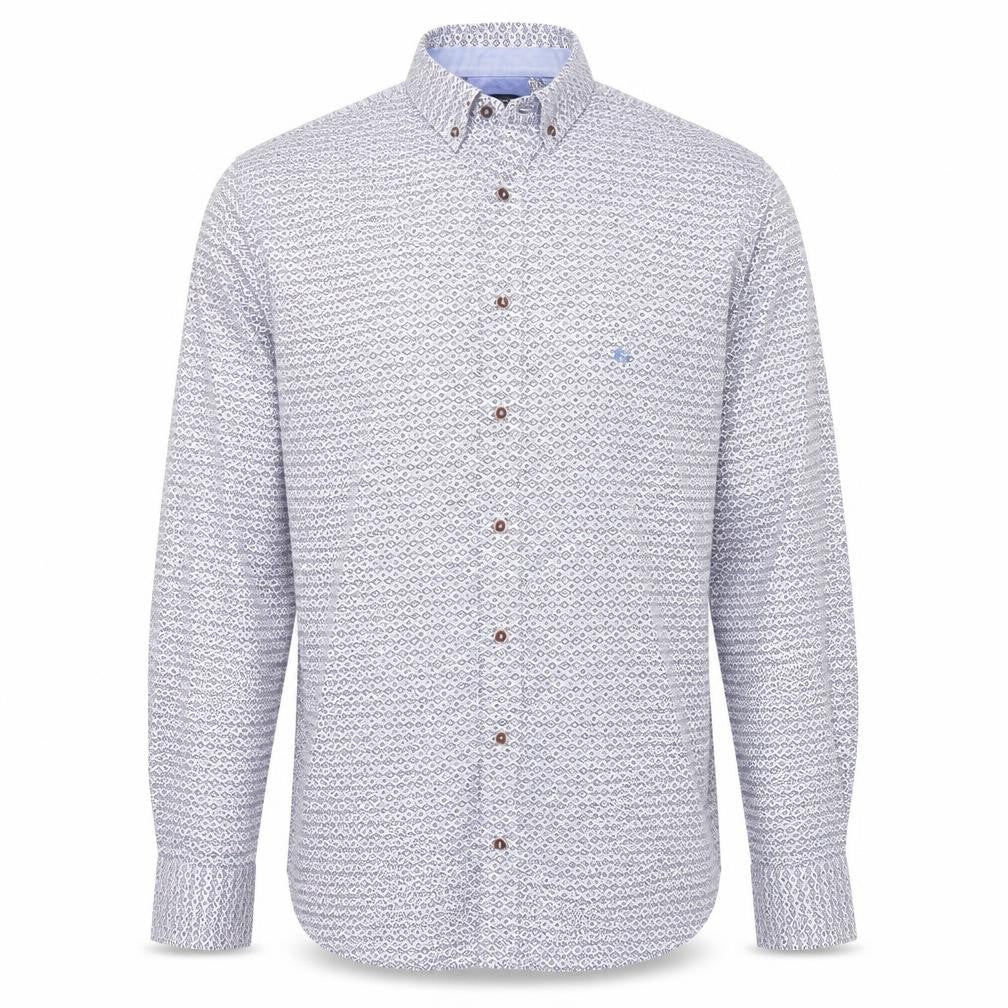 Front view of Giordano Men’s Blue Geometric Button-Up Shirt L Regular Fit Cotton