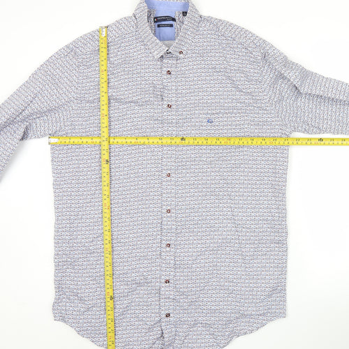 Giordano Men’s Blue Geometric Button-Up Shirt L Regular Fit Cotton