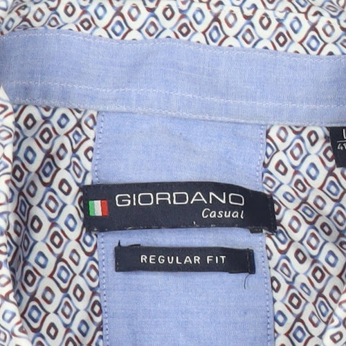 Giordano Men’s Blue Geometric Button-Up Shirt L Regular Fit Cotton