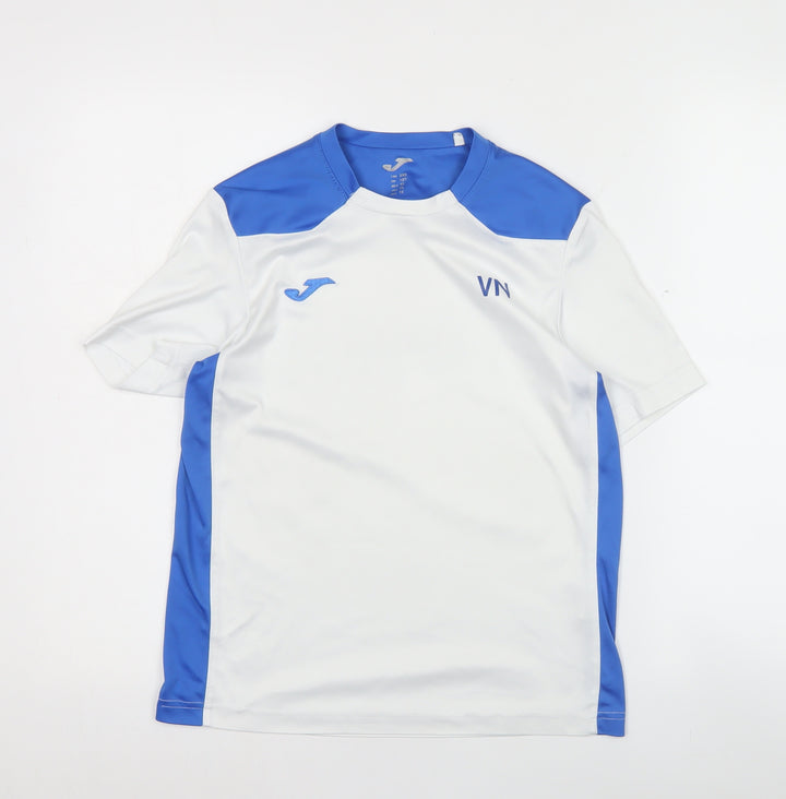 Joma Boys White Blue Sports T-Shirt 12 Years Badminton Academy Activewear