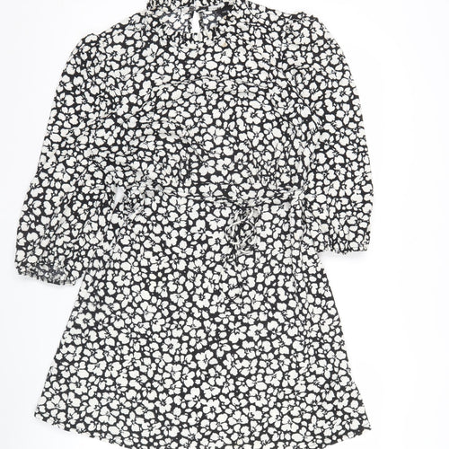 New Look Women’s Black Floral V-Neck Mini Skater Dress UK 10