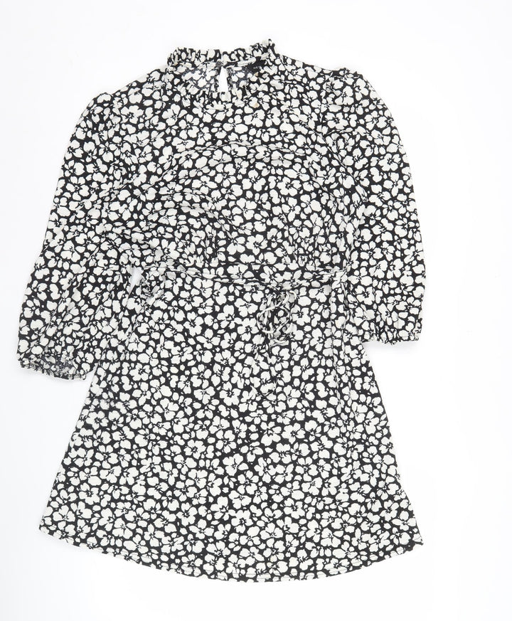 New Look Women’s Black Floral V-Neck Mini Skater Dress UK 10