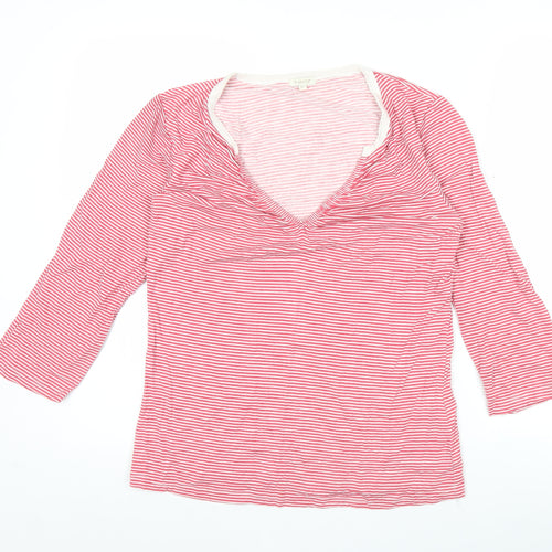 b.young Womens Pink Striped V-Neck XL 3/4 Sleeve Top