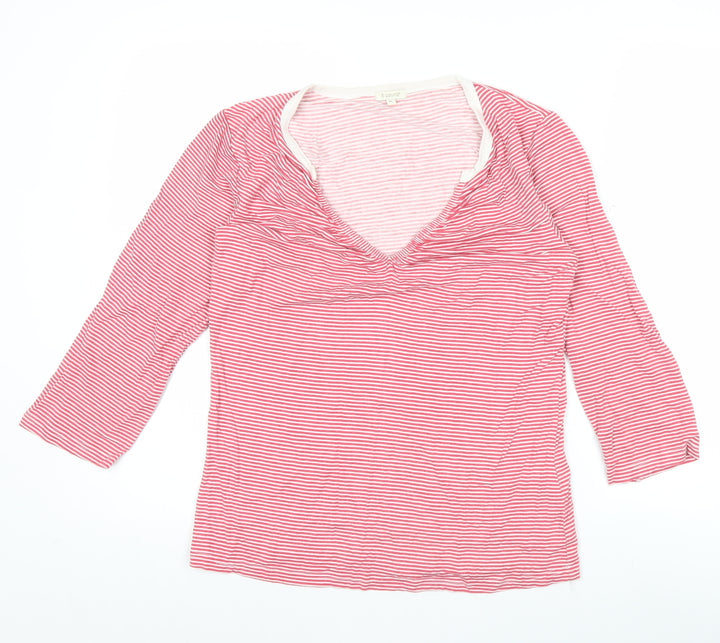 b.young Womens Pink Striped V-Neck XL 3/4 Sleeve Top