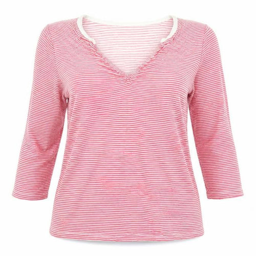 b.young Womens Pink Striped V-Neck XL 3/4 Sleeve Top