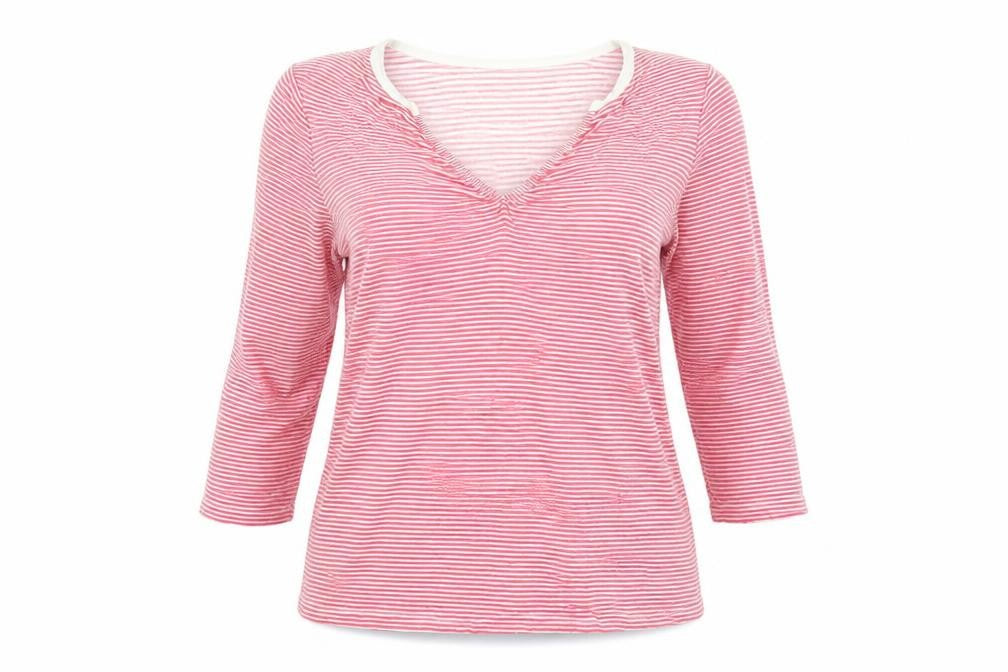 b.young Womens Pink Striped V-Neck XL 3/4 Sleeve Top