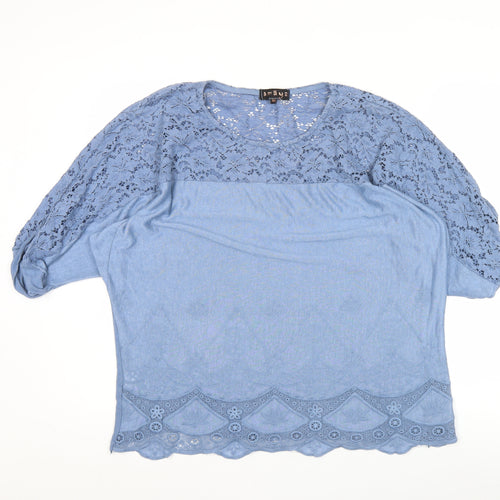 Amaya Women’s Blue Lace Tunic Blouse M Short Sleeve Casual Top