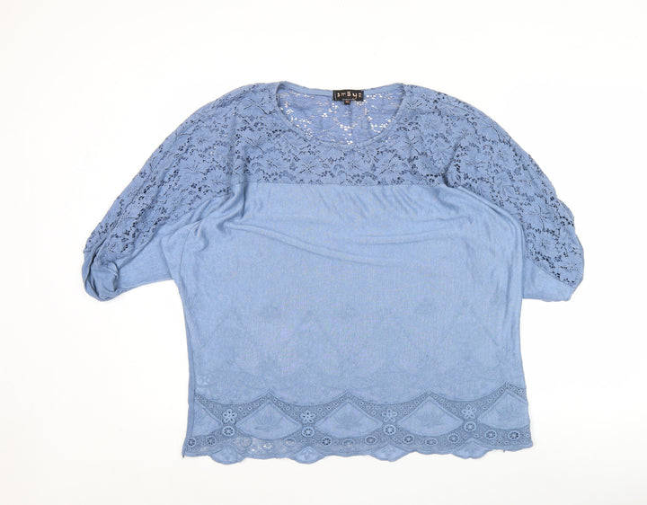 Amaya Women’s Blue Lace Tunic Blouse M Short Sleeve Casual Top