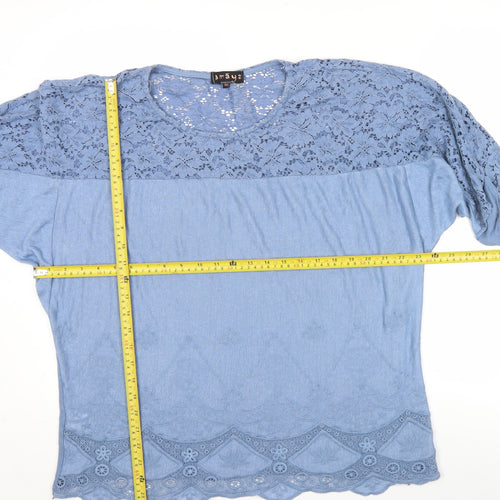 Amaya Women’s Blue Lace Tunic Blouse M Short Sleeve Casual Top
