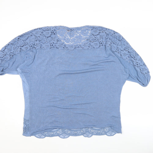 Amaya Women’s Blue Lace Tunic Blouse M Short Sleeve Casual Top