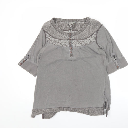 Next Women’s Grey Cotton Tunic Blouse Size 12 3/4 Sleeve