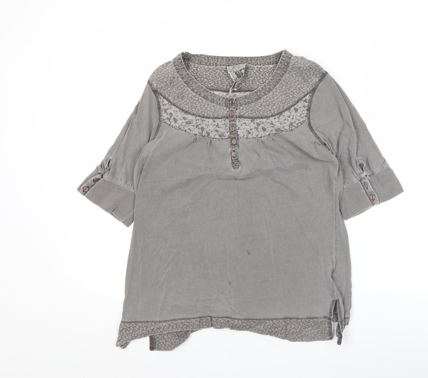 Next Women’s Grey Cotton Tunic Blouse Size 12 3/4 Sleeve