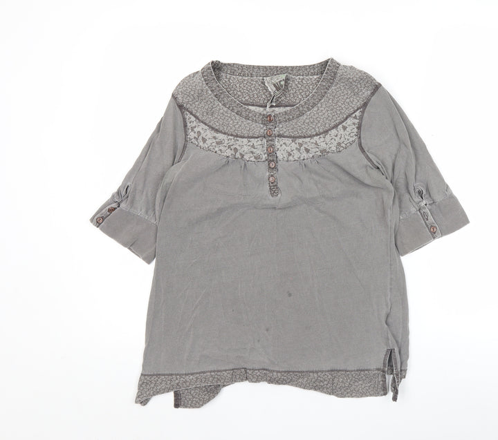 Next Women’s Grey Cotton Tunic Blouse Size 12 3/4 Sleeve