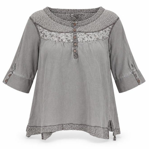 Next Women’s Grey Cotton Tunic Blouse Size 12 3/4 Sleeve